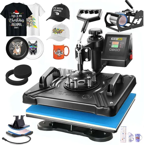 AKEYDIY Máquina de prensa de calor profesional 5 en 1 para camisetas, combo de prensa de calor digital, 12 x 15 pulgadas, máquina de prensa de