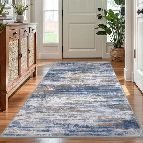 Miniatura 121 de KOZYFLY – Alfombra de pasillo moderna y lavable de diseño abstracto verde, 2 x 5 pies, antideslizante, suave y de pelo corto, ideal para cocina