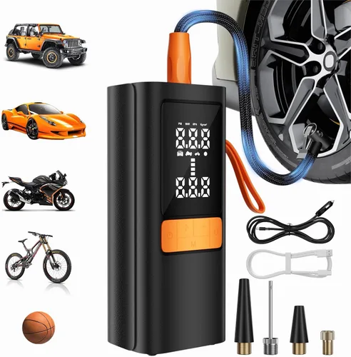 Compresor de aire portátil para inflador de neumáticos, compresor de aire de 150 PSI con medidor de presión de neumáticos, 15000 mAh y bomba de aire
