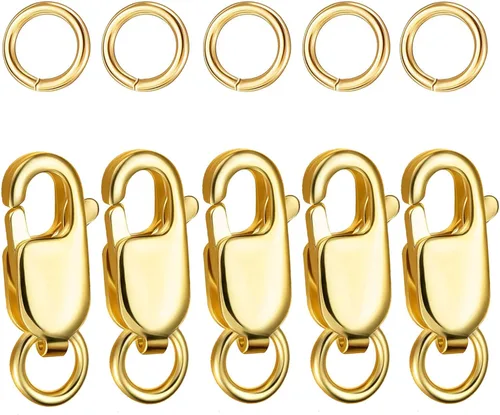 Dailyacc Cierres de pinza de langosta para hacer joyas, oro y plata con anillos de salto, cierres seguros para collares, pulseras, manualidades