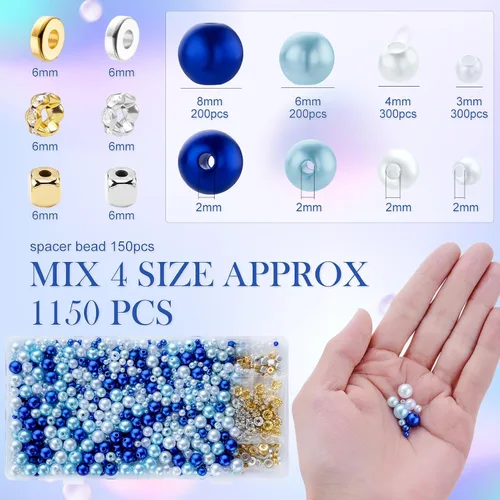 Miniatura 2 de Cuentas de perlas de tamaño mixto de 3/4/6/0.315 in con agujeros para hacer joyas, pulseras, collares, aretes y relleno de jarrón, kits