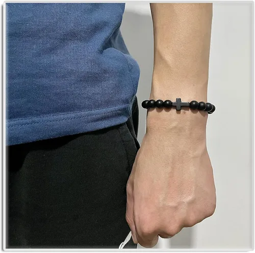 Miniatura 6 de Xusamss Pulsera de cruz de moda Pulsera elástica de cuentas de ágata mate de 0.315 in