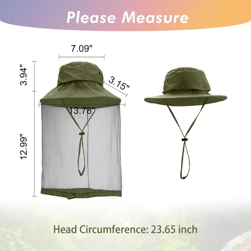 Miniatura 2 de Yoption Head Net Hat, Sun Hat Bucket Hat with Hidden Net Mesh for Men Women Outdoors Beekeeping Fishing Hiking Caqui