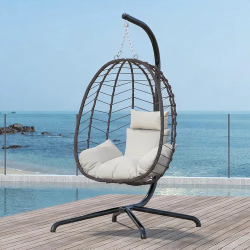 Miniatura 12 de LEX CRAFT Silla colgante de huevo con soporte, silla de huevo oscilante para exteriores e interiores, silla colgante con cojín, silla hamaca