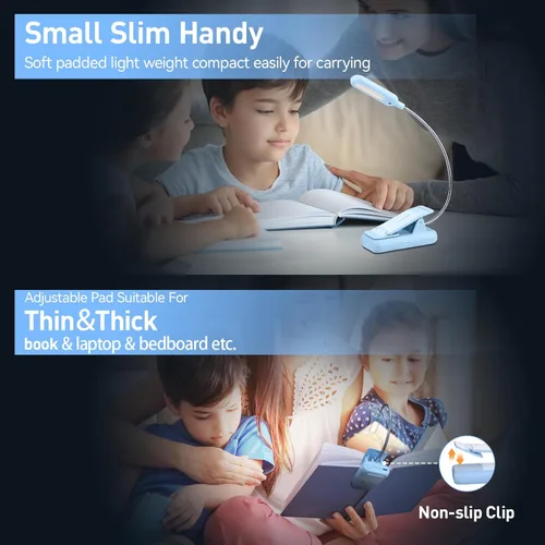 Miniatura 4 de VAVOFO - Luz de lectura recargable para libros para leer en la cama para niños, 7 luces LED de lectura con 9 niveles de luz blanca cálida y fría