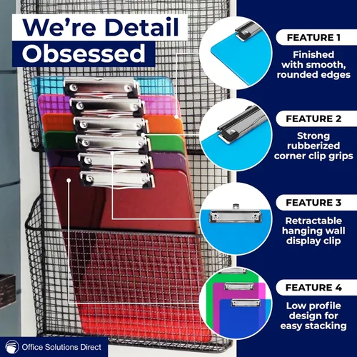 Miniatura 6 de Portapapeles de plástico con clip de perfil bajo, juego de 6 portapapeles de plástico multicolor a granel de 12.5 x 9 pulgadas, tableros de clip