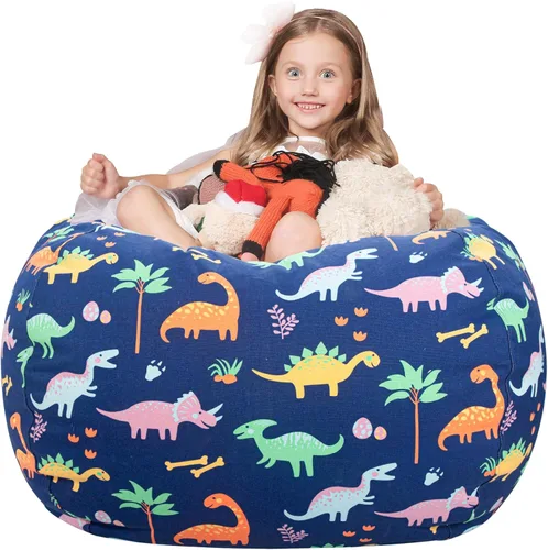 Miniatura 12 de WEKAPO Puf de almacenamiento de animales de peluche para niños, puf con cremallera rellenable para organizar juguetes de peluche, lona de algodón