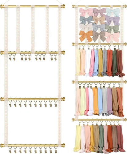 Miniatura 17 de POVETIRE Organizador de lazos para el pelo con soporte para diadema para niñas, organizador de almacenamiento para diademas y accesorios para bebé