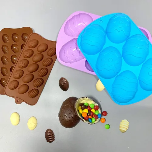 Miniatura 7 de Moldes de chocolate para huevos de Pascua, silicona, grandes y pequeños, 5 patrones, huevos de chocolate y pasteles de bricolaje