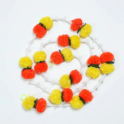 Miniatura 13 de Desi Favors Guirnaldas de caléndula naranja de 6 pies Guirnalda de flores artificiales Decoración de boda india Hosuewarming, guirnaldas