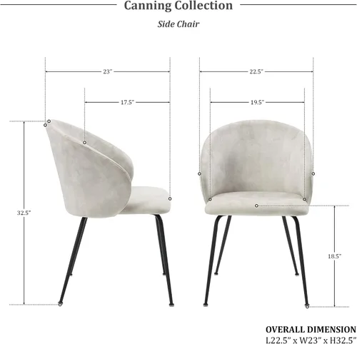 Miniatura 2 de Lexicon Juego de 2 sillas de comedor, modernas sillas de cocina y comedor, asiento acolchado tapizado de terciopelo, respaldo redondo, sin brazos