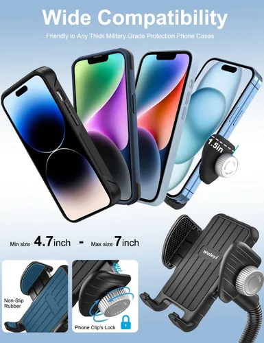 Miniatura 6 de Soporte de teléfono de cuello de cisne para bicicleta, soporte de teléfono para motocicleta, abrazadera de manillar ajustable giratoria de 360°