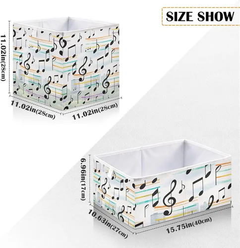 Miniatura 3 de Kigai Cubos de almacenamiento de notas musicales, cubos grandes plegables de 11 x 11 x 11 pulgadas, cesta de almacenamiento para oficina en casa