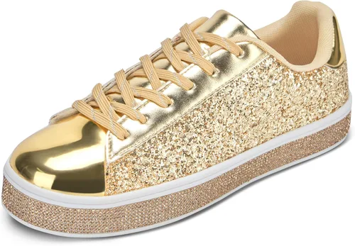 UUBARIS Zapatillas de tenis con purpurina para mujer, color neón, elegantes, brillantes, con diamantes de imitación, para boda, novia, zapatos de