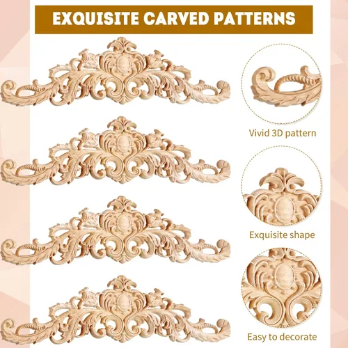 Miniatura 6 de 20 piezas de apliques largos de madera tallada Onlays para muebles tallados, calcomanías decorativas de tallado de madera para pared, puerta