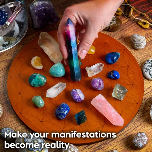 Miniatura 5 de Tablero de rejilla de cristal para piedras, tablero de geometría sagrada de flor de la vida de 10 pulgadas de diámetro, amplifica el poder de tus