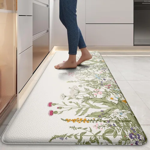 Miniatura 14 de MAYHMYO Alfombra de Cocina Anti Fatiga Tapete de Cocina Acolchado Negro Plantas Florales Lindas Alfombras de Cocina Vintage Antideslizantes