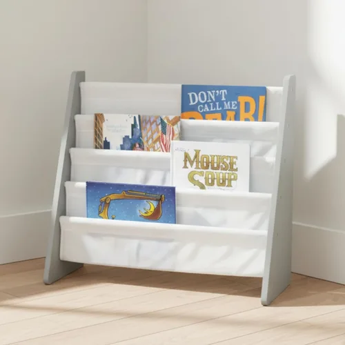 Miniatura 2 de Humble Crew - Estantería para niños de 4 niveles, madera gris/blanca - Estantería premium para habitaciones infantiles con cuatro bolsillos