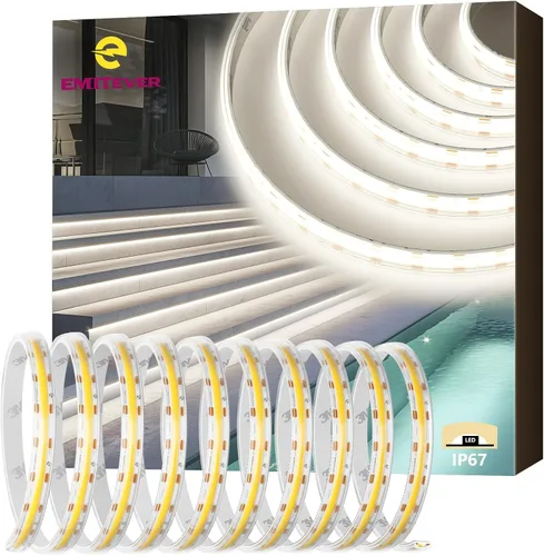 Miniatura 11 de EMITEVER COB - Tira de luces LED impermeable IP67, 2700 K, blanco cálido, para exteriores, 24 V, cinta LED de silicona regulable, iluminación