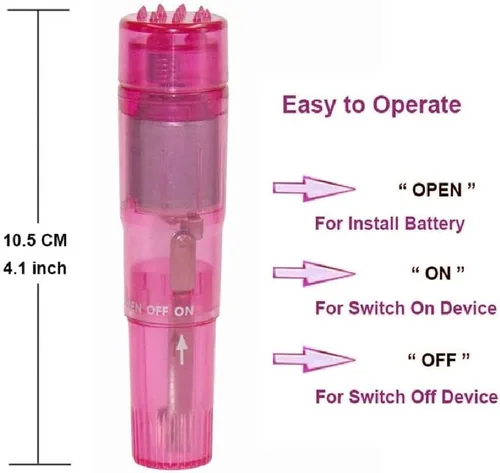 Miniatura 2 de Pequeño masajeador mini portátil en forma de bolígrafo para cuerpo, cara, cuello, cabeza, espalda con 4 cabezales (rosa y morado)
