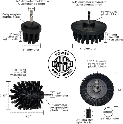 Miniatura 4 de Power Grill Brush - Kit de limpieza para barbacoa de 5 piezas - Cerdas seguras de nailon, sin alambre, seguro para todas las rejillas, acero