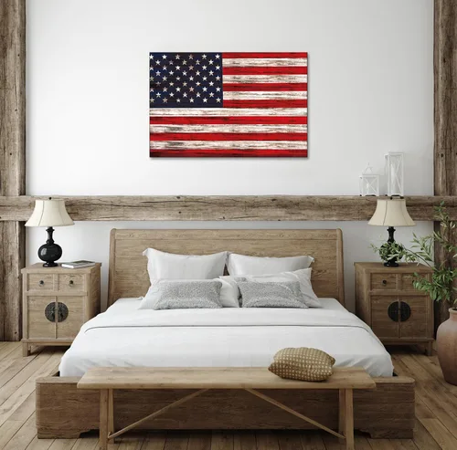 Miniatura 7 de SKASNFAI Arte rústico de pared con bandera estadounidense motivacional, patriótica, para oficina, póster de lienzo para sala de estar, ilustración