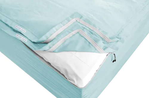 Pure Eco Sábana bajera ajustable Easy Zipper, incluye 1 base de sábana bajera y 2 sábanas con cremallera, de 15 pulgadas, tamaño individual, sábana