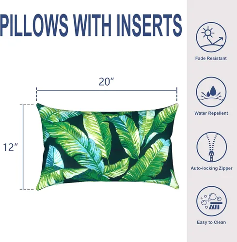 Miniatura 869 de Juego de 2 almohadas para exteriores de 16 x 16 pulgadas, repelentes al agua con interiores, para muebles de patio, hogar, jardín, geometría bohemia