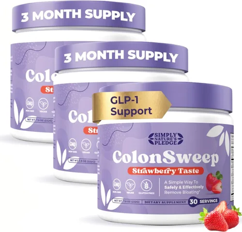 ColonSweep Polvo de cáscara de psyllium de fresa GLP-1 Soporte para control del apetito, salud intestinal y alivio de la hinchazón, probiótico de