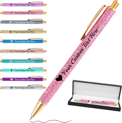 Miniatura 53 de Bolígrafos personalizados con purpurina con nombre a granel, 10 unidades, bolígrafos personalizados con punta de lápiz digital para mujeres y niñas