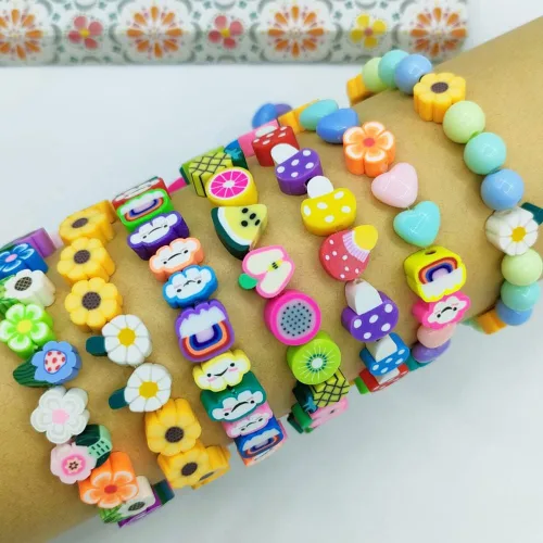 Miniatura 5 de 200 cuentas de arcilla polimérica de flores, cuentas espaciadoras de flores mixtas para hacer pulseras, collares, joyas