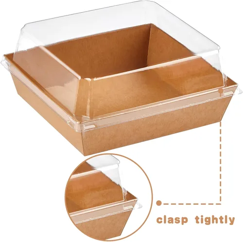 Miniatura 3 de Kucoele Paquete de 20 Cajas Pequeñas de Charcutería con Tapas Transparentes, Cajas de Papel para Postres Para Llevar, Cajas de Panadería, Marrón