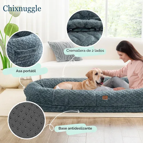 Miniatura 6 de Cama para perros para adultos de tamaño humano – Cama de lujo de piel sintética para perros tamaño gigante con asa portátil, cama ortopédica de Gris