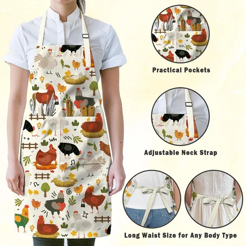 Miniatura 4 de Juego de delantales de cocina de pollo, delantales a juego de pollo para niños y adultos, bonitos delantales para padres e hijos con 2 bolsillos
