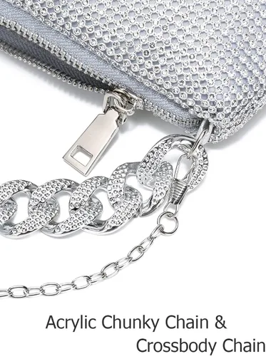 Miniatura 5 de YIKOEE Bolso de mano brillante con diamantes de imitación para mujer, con cadena gruesa