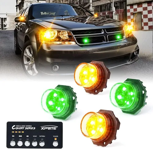 Miniatura 26 de Xprite Kit de luces estroboscópicas LED ámbar ocultas, 20 patrones intermitentes con panel de control, faros, luces traseras, luces antiniebla