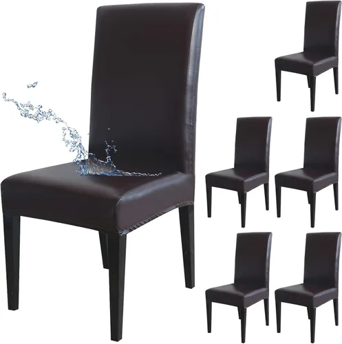 Fundas para sillas de comedor, de piel sintética sólida, impermeable, a prueba de aceite, elásticas, fundas protectoras para sillas de comedor