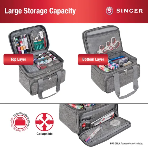 Miniatura 2 de Organizador de Accesorios de Costura SINGER (Solo Bolsa) – Bolsa de Almacenamiento de Costura Portátil de Doble Capa 2 Fundas Desmontables y 18