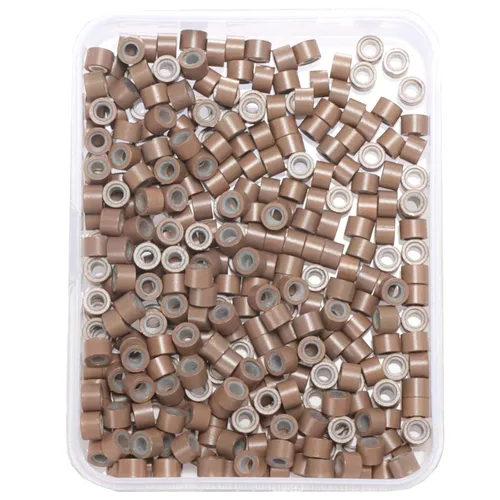 Miniatura 10 de 2500 piezas de cuentas de extensión de 5 mm negras, anillos micro con revestimiento de silicona, microenlaces punta I para extensiones de cabello