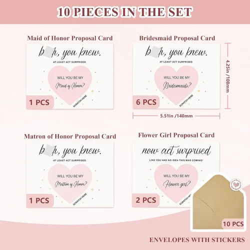 Miniatura 3 de 10 tarjetas para raspar propuestas de dama de honor, 6 damas de honor, 1 dama de honor, 1 matrona de honor, 2 niñas de flores. Regalos únicos
