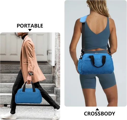 Miniatura 4 de Bolsa de gimnasio pequeña de 14 pulgadas para mujeres y hombres, mini bolsa de lona para viajes, deportes, bolsa de transporte ligera, color azul