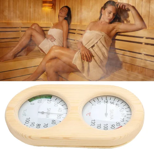 Miniatura 5 de flexman Termómetro higrómetro para sala de sauna, 2 en 1 248.0 °F 100% madera montado en la pared, accesorios para sala de vapor y baño