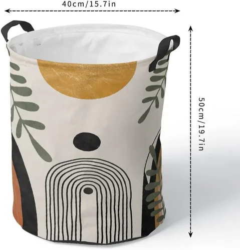 Miniatura 6 de Cesta de baño redonda de mediados de siglo, estilo bohemio, plegable, con asas, moderna, abstracta, con asas, impermeable, independiente