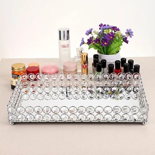 Miniatura 6 de Hipiwe Bandeja organizadora de joyas decorativa con espejo para perfumes, baratijas, exhibidor de maquillaje, tocador y decoración del hogar Plata