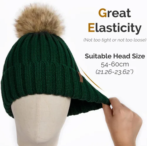 Miniatura 4 de FURTALK - Gorro de punto para el invierno con pompón de piel sintética, cálido, para mujeres