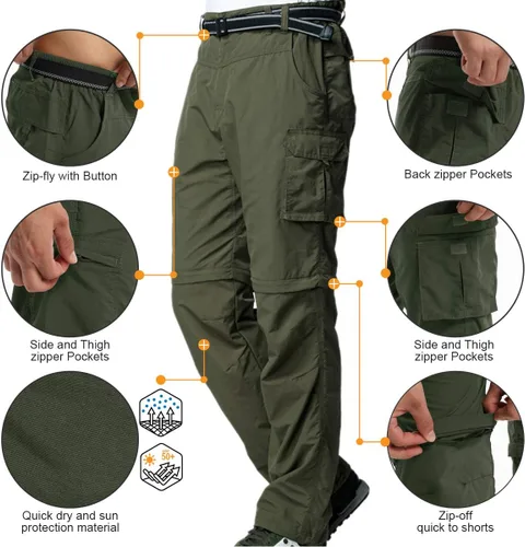 Miniatura 4 de Jessie Kidden - Pantalones convertibles de senderismo para hombre, de secado rápido, ligeros, con cremallera, pantalones para safari, para viajes