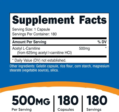 Miniatura 2 de Nutricost Acetil L-carnitina 500 mg, 180 cápsulas - Sin OMG y sin gluten