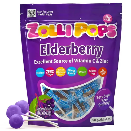 Zollipops Paletas de saúco, dulces sin azúcar con xilitol, paletas sin colorantes, aptas para dieta cetogénica y diabética, golosinas aprobadas por