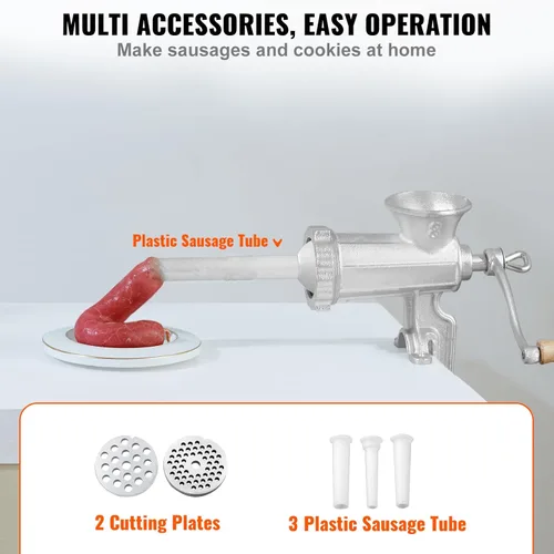 Miniatura 5 de VEVOR Molinillo de Carne Manual, Molinillo de Mano de Hierro Fundido de Alta Resistencia con Abrazadera de Mesa de Acero, Picadora de Carne
