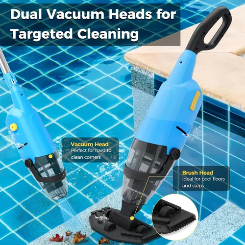 Miniatura 6 de Aspiradora inalámbrica para piscina sobre el suelo, aspiradora de piscina recargable con poste telescópico de 69 pulgadas, succión de 20 GPM, tiempo